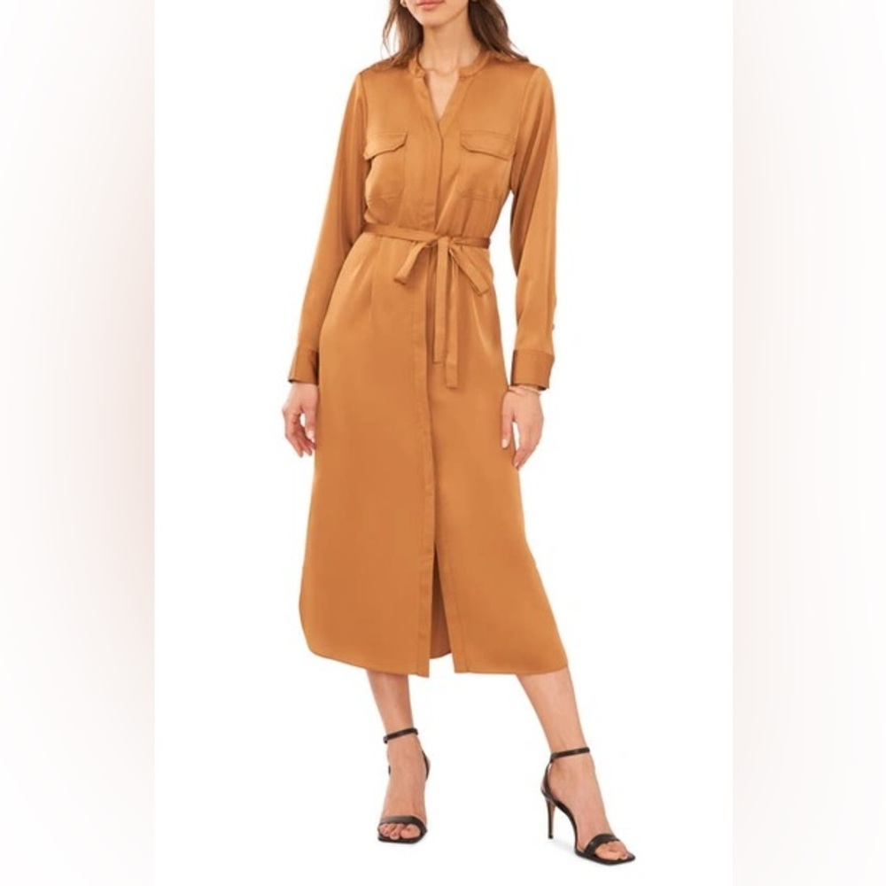 NWT -halogen copper button down midi dress XS